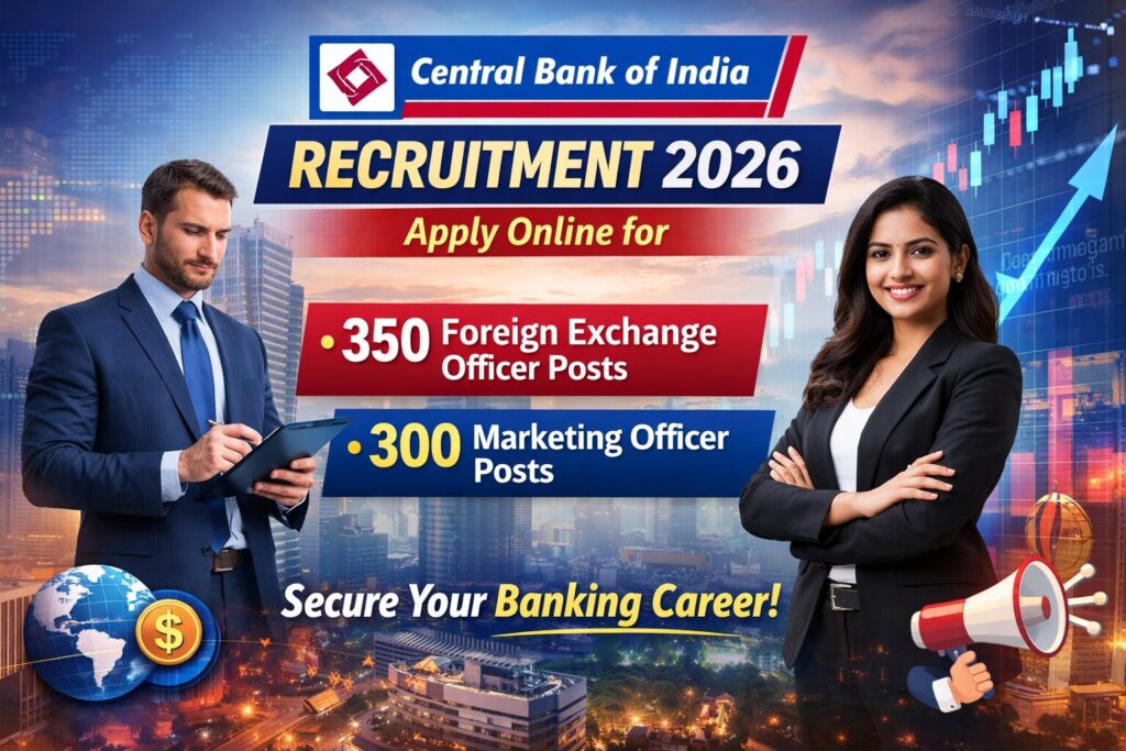Central Bank of India Recruitment 2026 Apply Online for 350 Foreign Exchange Officer & Marketing Officer Posts